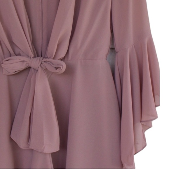 Silk Plunge Mocha Bell Sleeve Romper - Picture 3 of 6